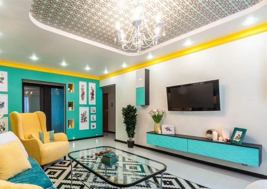 Бирюзовый и желтый в интерьере
