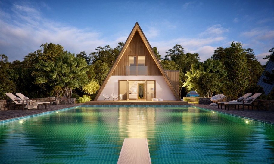 Треугольный дом с бассейном