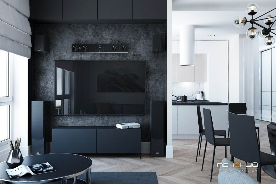 Кухня гостиная в черном цвете