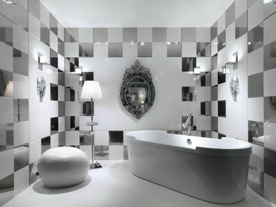 Зеркальная плитка в ванной