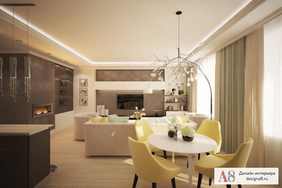 Современный интерьер трехкомнатной квартиры