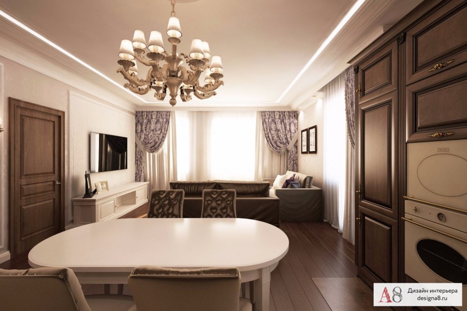 Дизайн трехкомнатной квартиры в современной классике