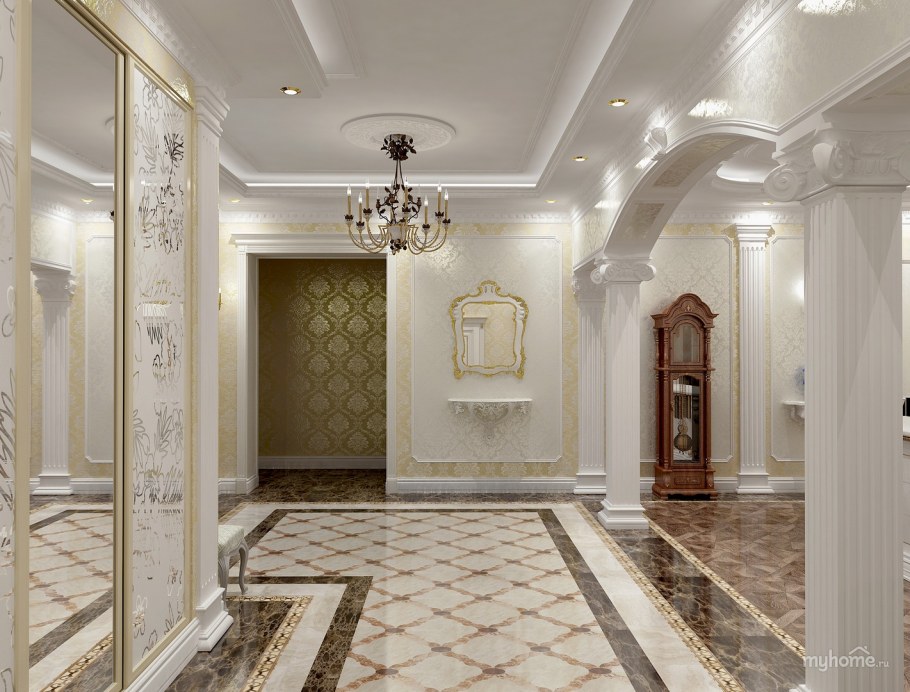 Круглый мраморный Холл в классическом стиле