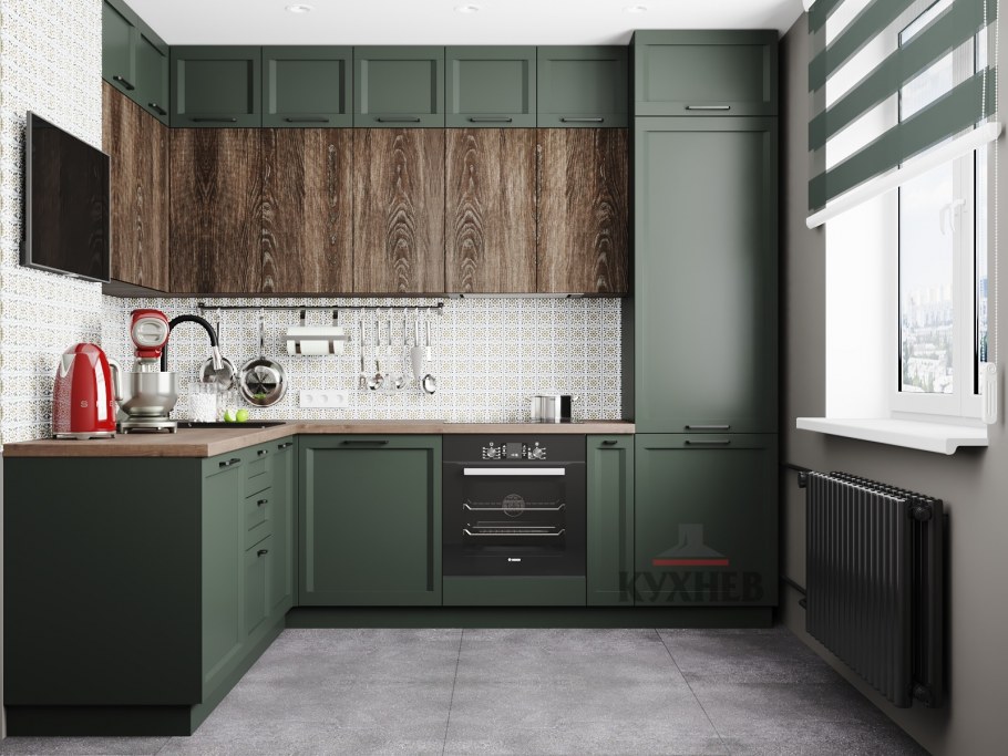 Кухня зеленая матовая
