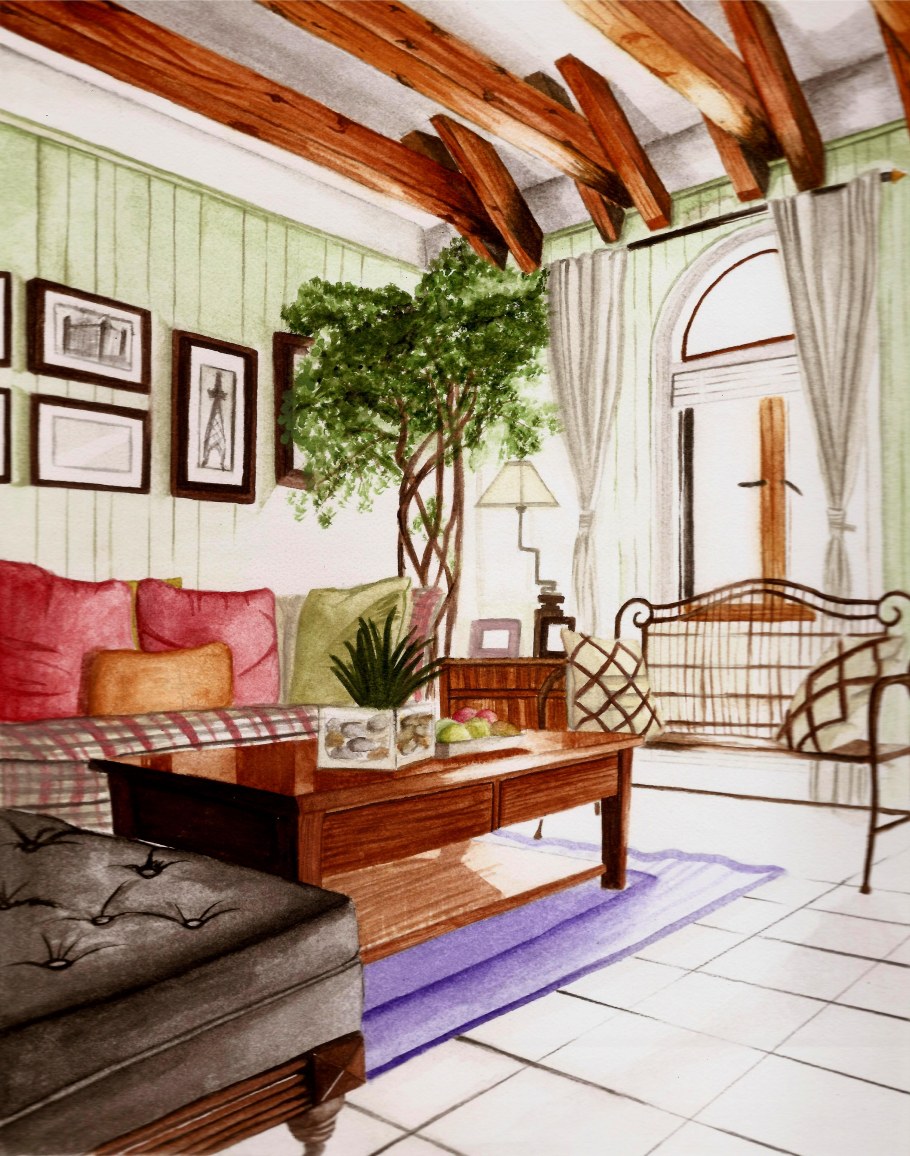 Акварельные скетчи интерьеров