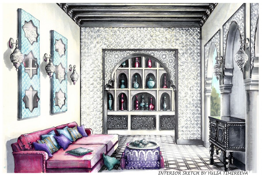 Восточный стиль интерьера эскиз