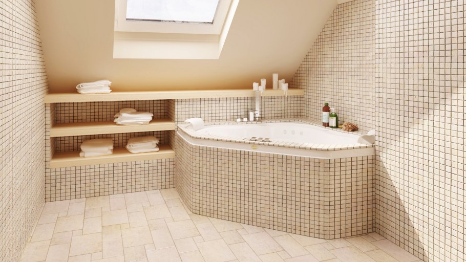 Мозайка плитка в ванну на мансарде