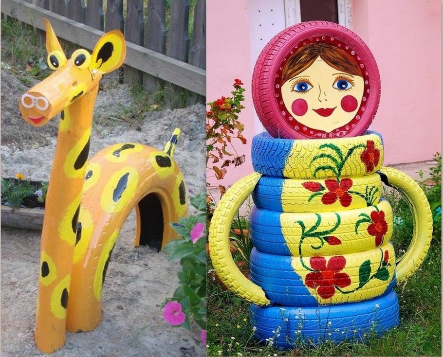 Украшения из шины для сада