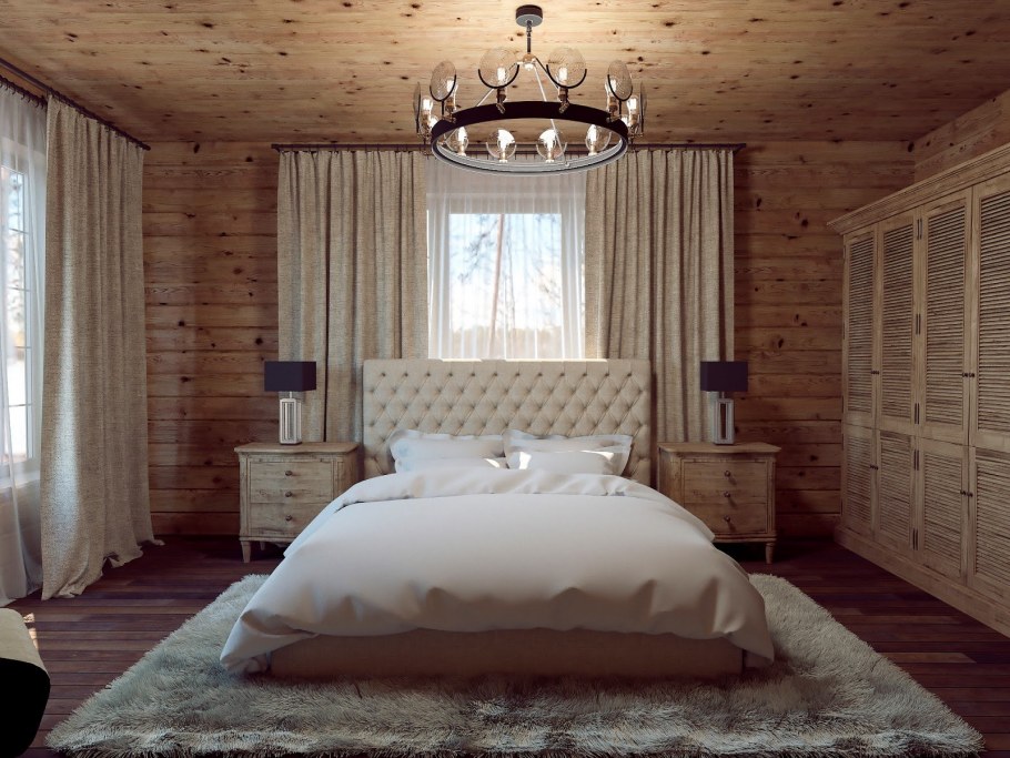 Светлая спальня в деревянном доме