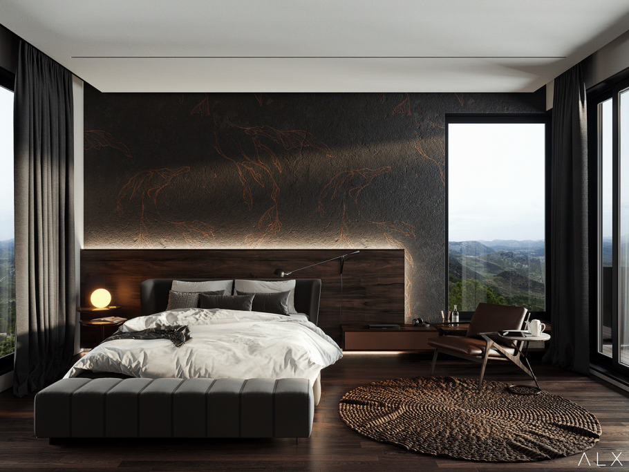 Дизайн темной спальни 12 кв.м