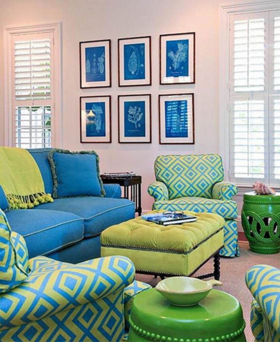 Сине оранжевый интерьер