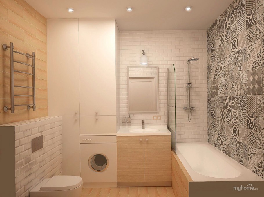 Бежевая ванная комната в скандинавском стиле