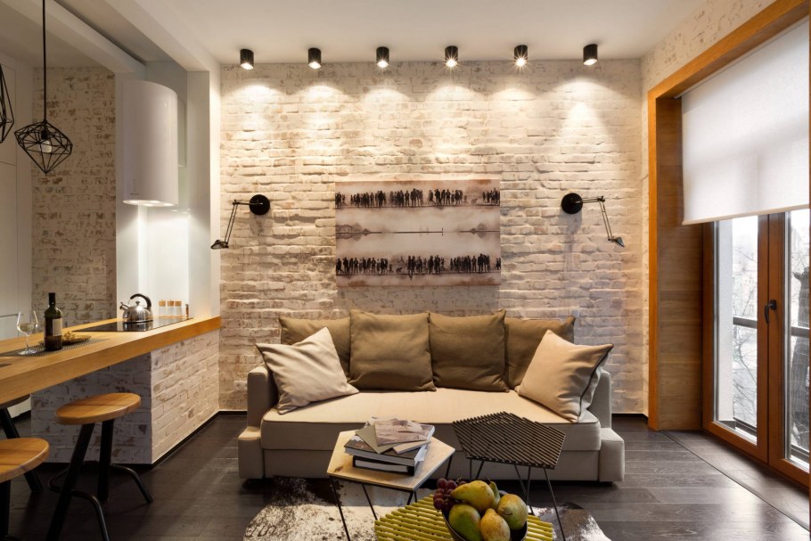 Гостиная лофт 16 кв м