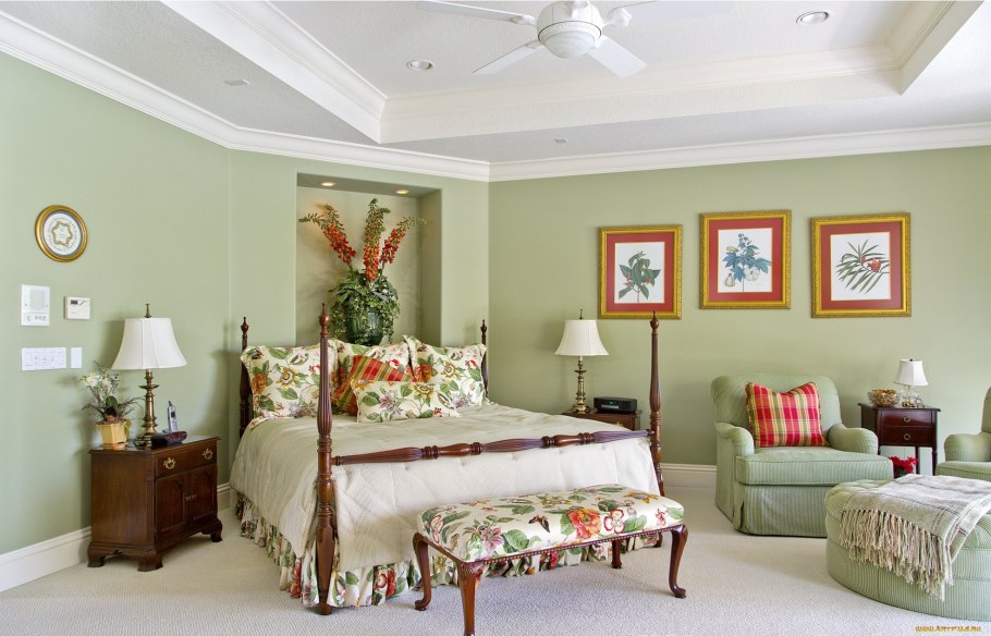 Шторы болотного цвета в интерьере