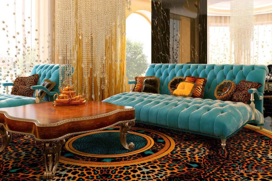 Гостиная с эркером в стиле арт-деко