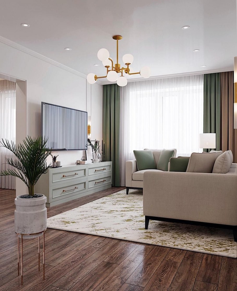 Современная гостиная в светлых тонах