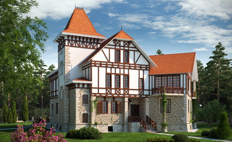Дом в стиле фахверк двухэтажный