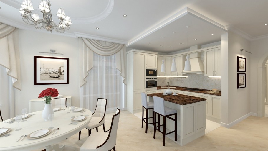 Кухня-столовая-гостиная Неоклассика