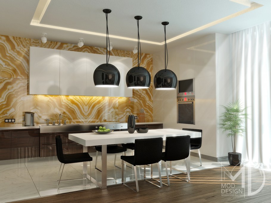 Кухня-гостиная с ониксом