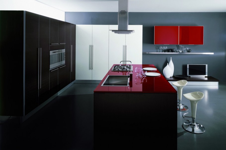 Красная кухня Минимализм
