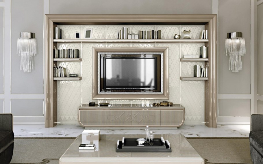 ТВ зона в гостиной в современном стиле в квартире