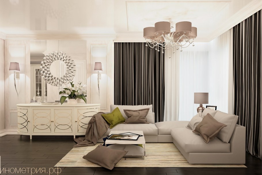 Светлые тона гостиной арт деко