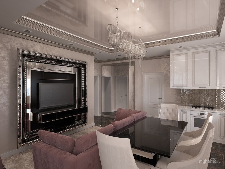 Кухня-гостиная 20 кв.м арт деко