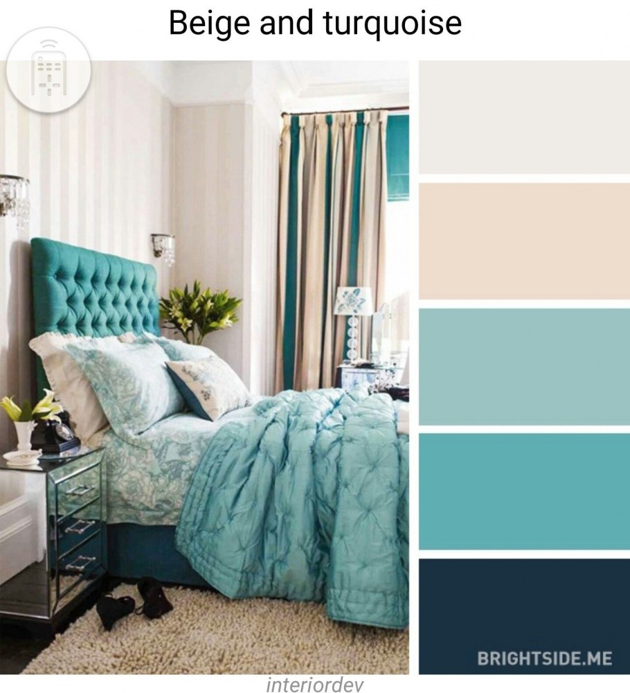 Сине зеленая спальня