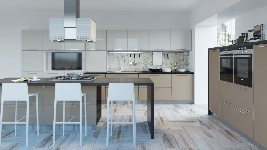 Серая глянцевая кухня