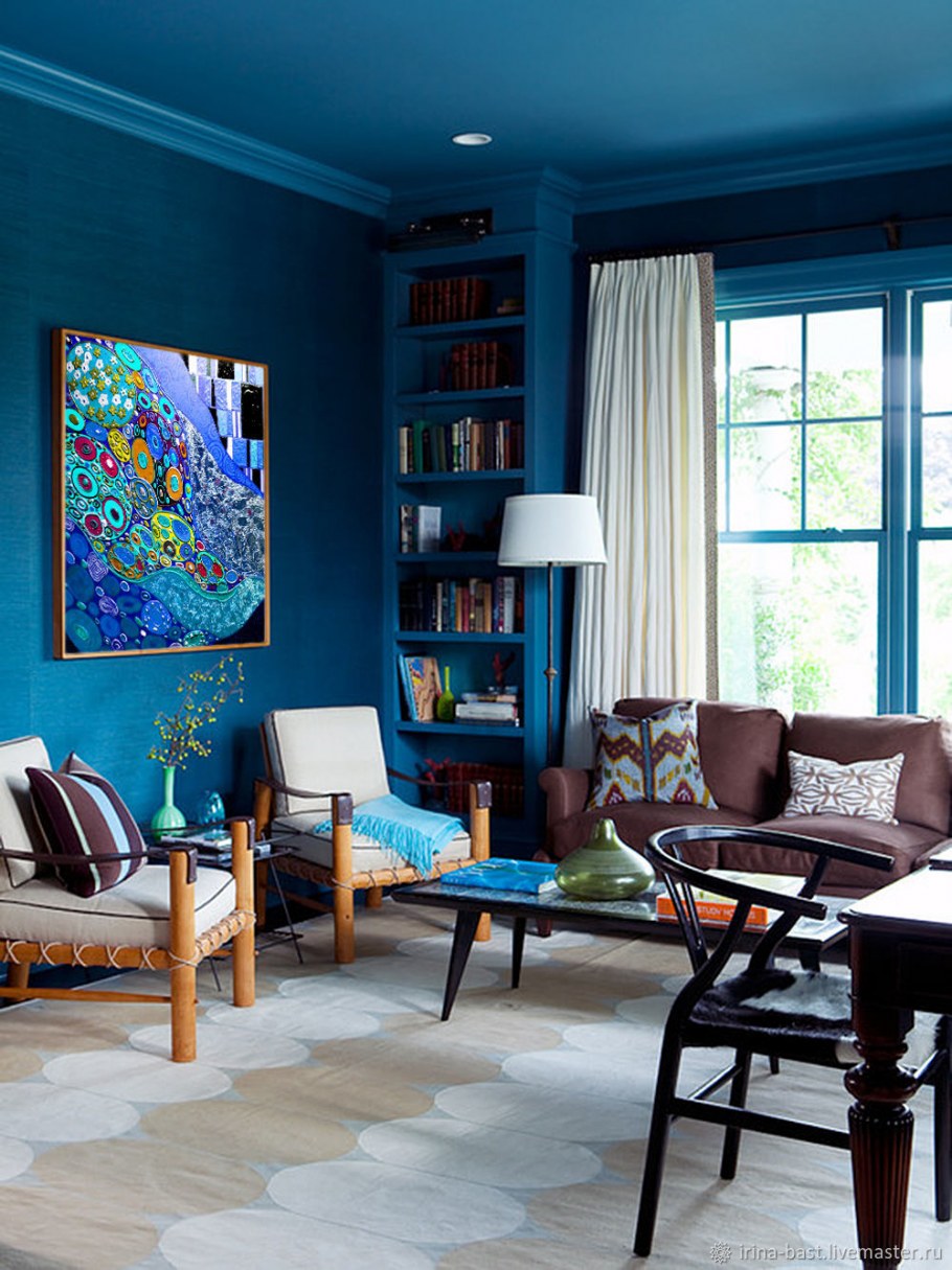 Синие стены в интерьере