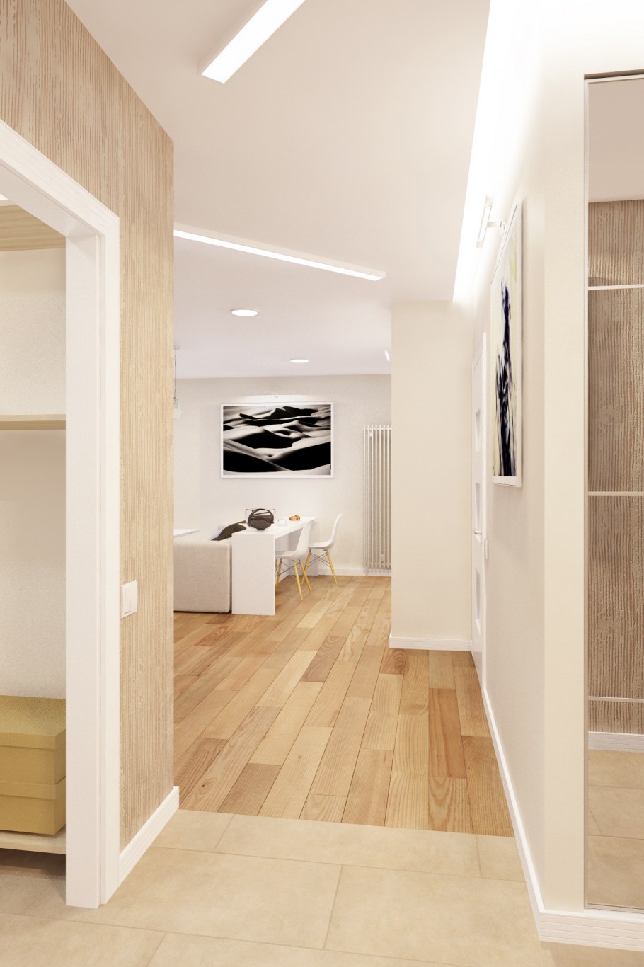 Коридор переходящий в гостиную