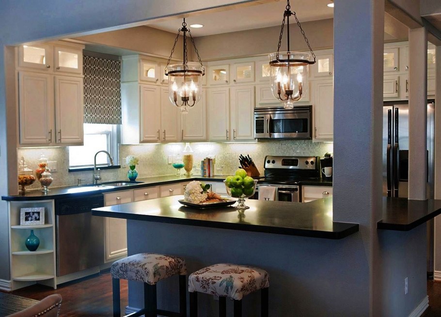 Светильники на кухне в интерьере