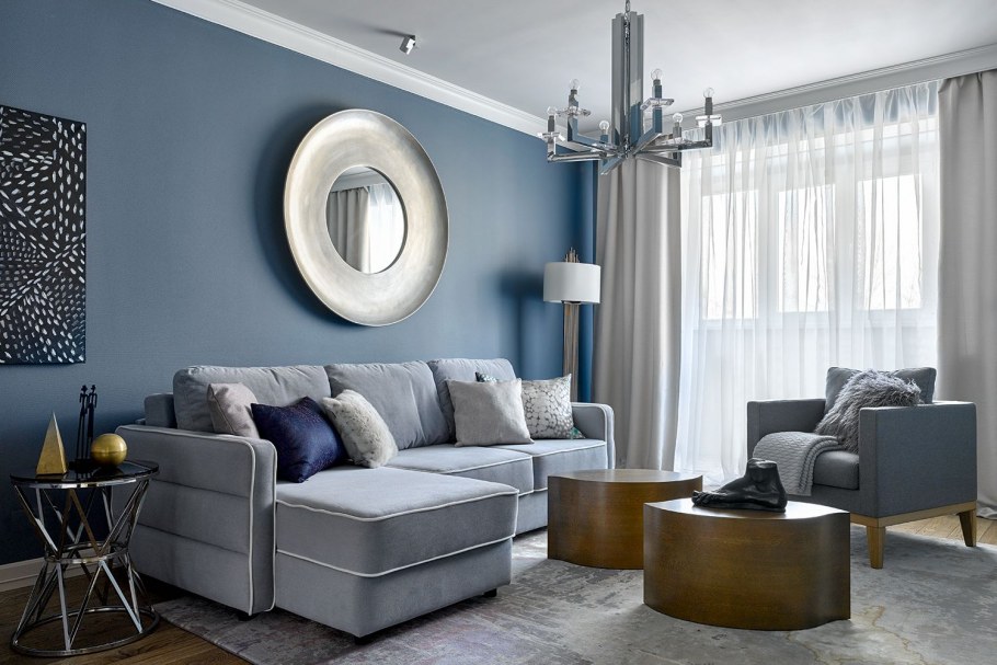 Гостиная в серо голубом цвете