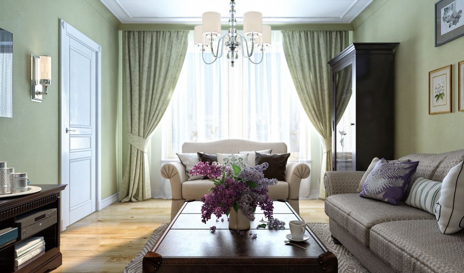 Гостиная в оливковых тонах