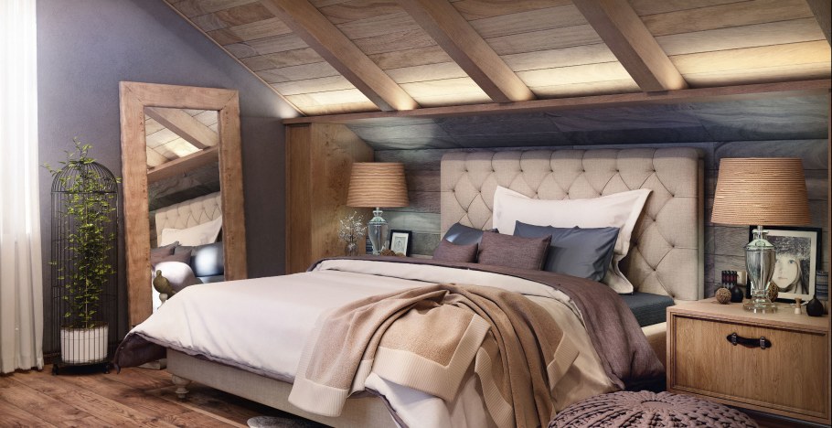 Спальня в стиле Шале в загородном доме