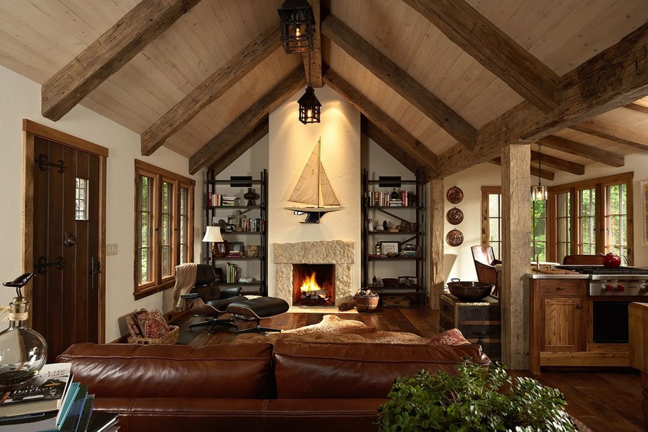 Деревянные балки в интерьере дома