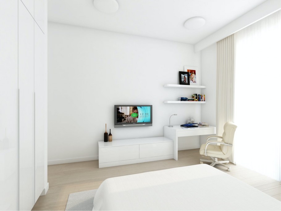 Белая гостиная с рабочим местом