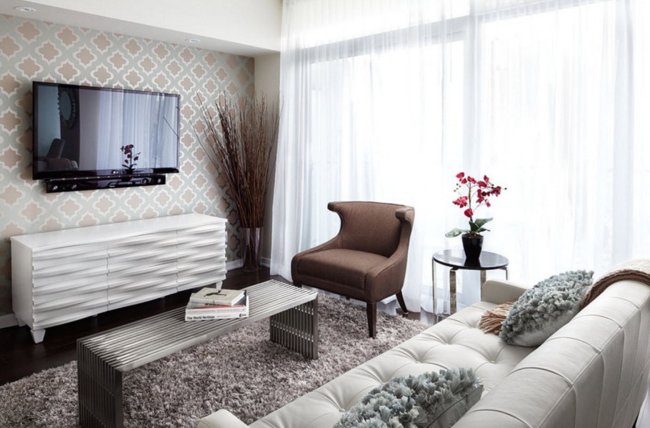 Акцентная стена в интерьере гостиной