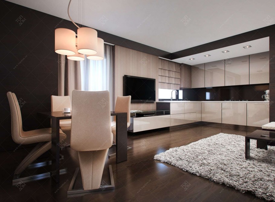 Кухня переходящая в гостиную мебель