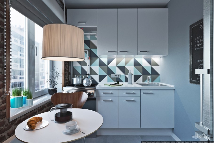 Серо голубая кухня Сканди