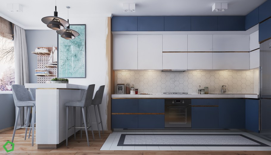 Интерьер кухни в синих тонах