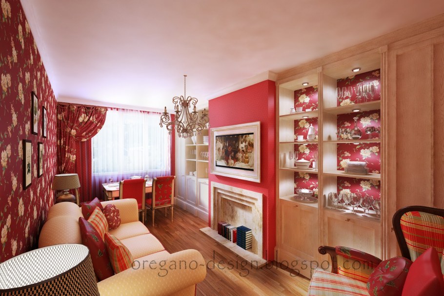 Гостиная в бежево бордовых тонах