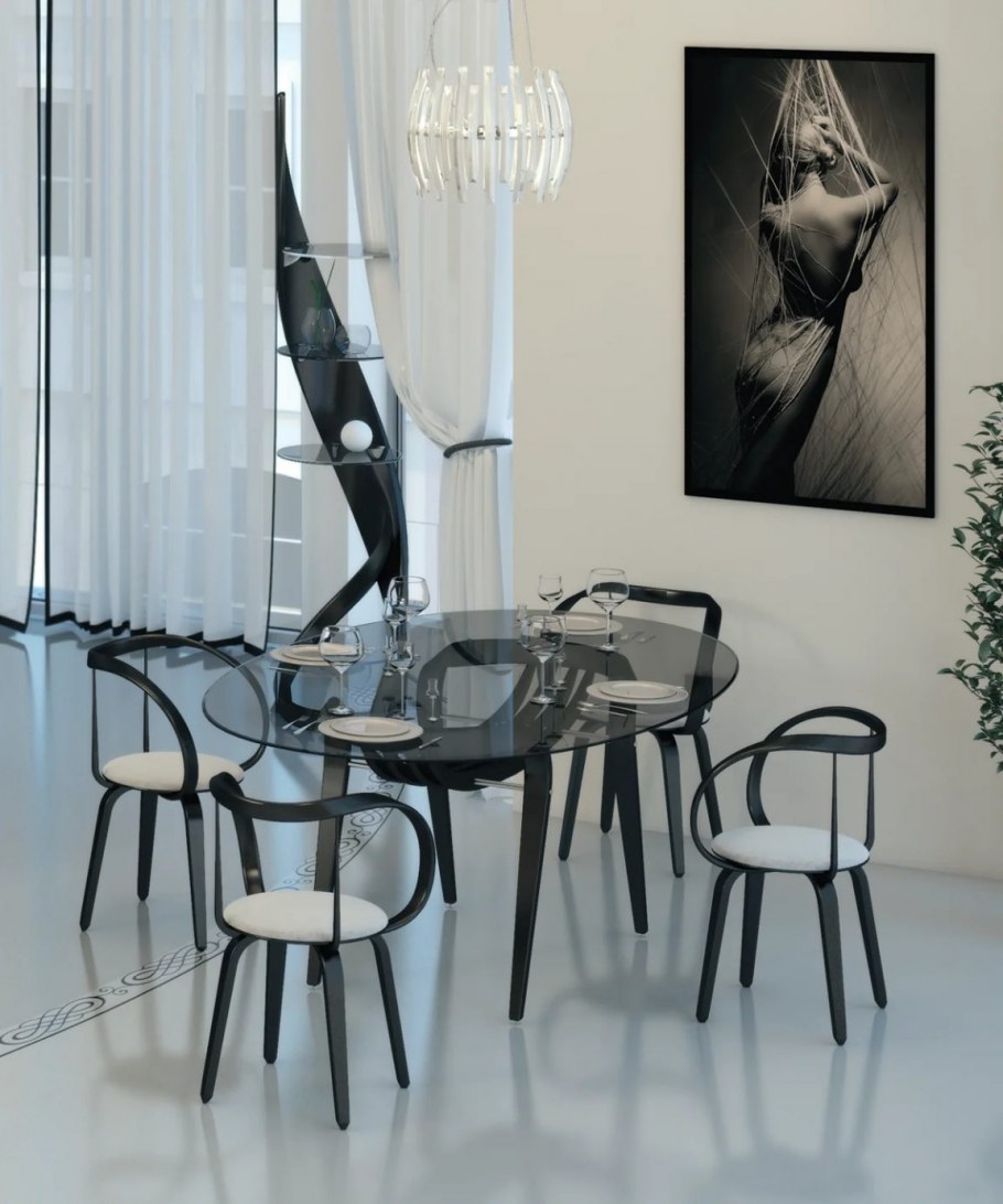 Стеклянный стол со стульями