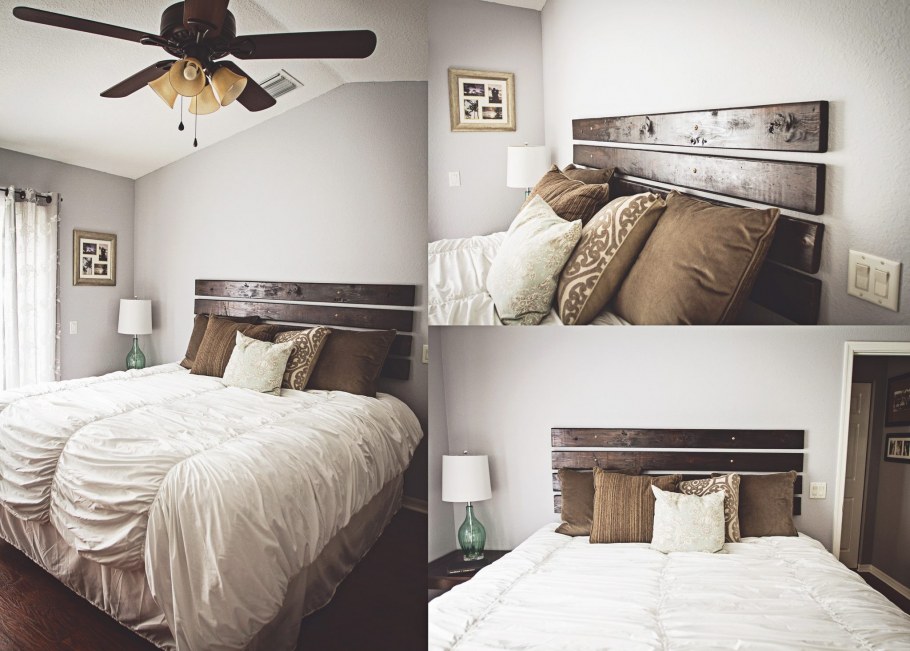 Кровать с деревянным изголовьем