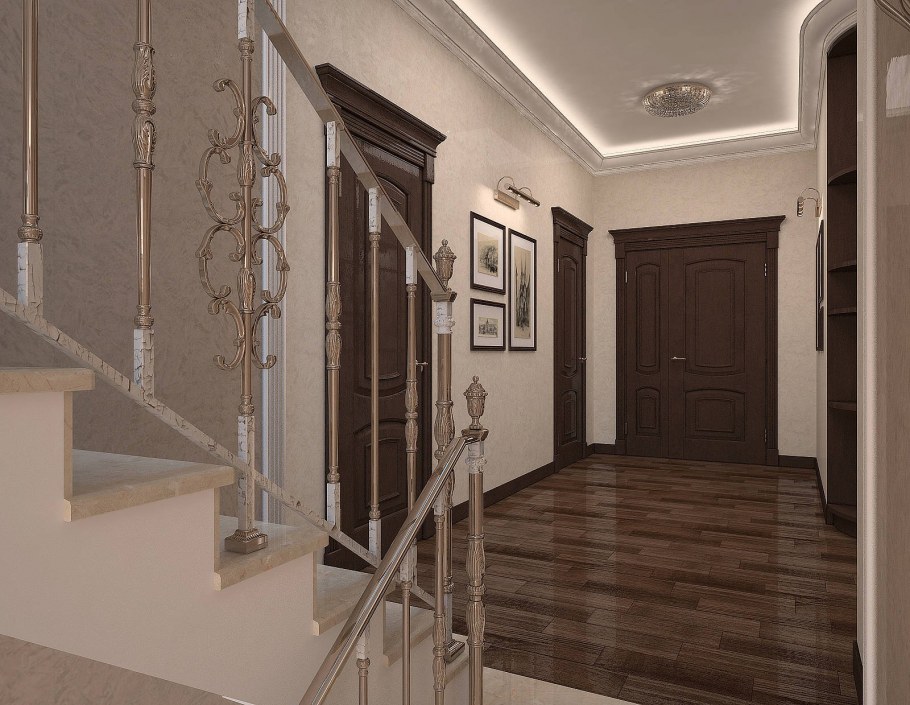 Холл прихожая в частном доме с лестницей