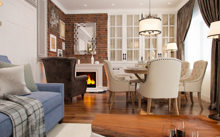 Интерьер кухни гостиной в американском стиле