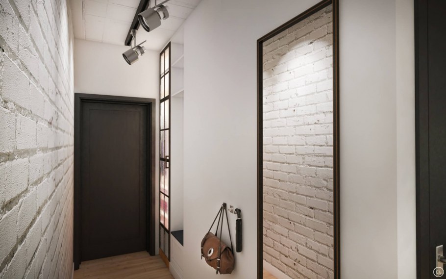 Узкая прихожая в стиле лофт
