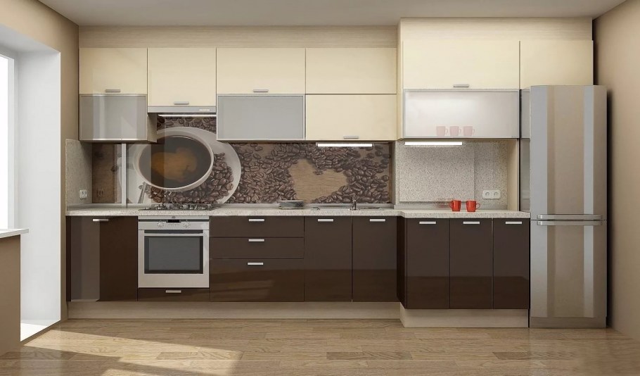 Кухня в бежево шоколадных тонах