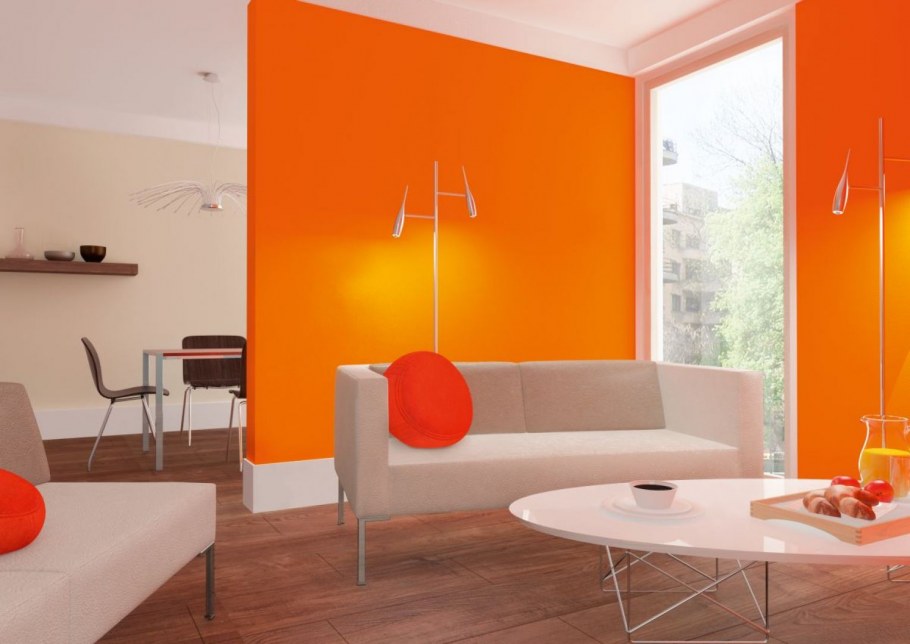 Оранжевые стены в интерьере