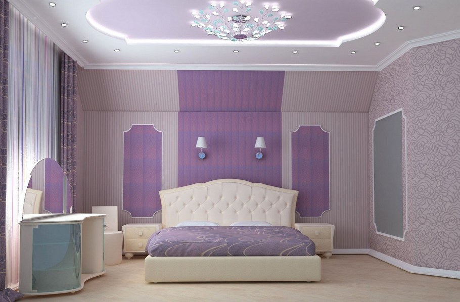 Спальня в зелено сиреневых тонах